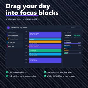 Time Blocking Day Planner App, Digital Daily Time Block Schedule, Drag Drop Focus Deep Work ADHD Planner, Offline Browser Instant Download