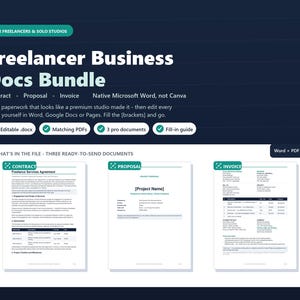Freelance Contract Template Word, Business Proposal & Invoice Template, Editable Docx Bundle for Freelancers, Client Service Agreement