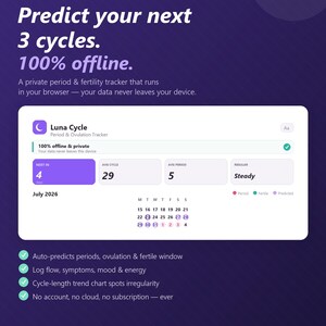 Period Tracker App, Ovulation & Fertility Predictor, Offline Cycle Calendar, Symptom Log, Instant Download, No Subscription Browser Tool