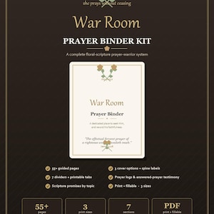 War Room Prayer Binder Kit, Printable Prayer Journal PDF, Christian Prayer Planner, Scripture Warfare Binder, Fillable Prayer Log