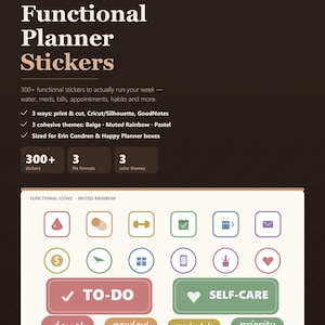 Functional Planner Stickers Printable, 300+ Sticker Bundle, PDF PNG & Cut Files, Cricut Silhouette GoodNotes, Erin Condren