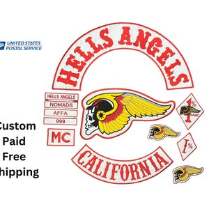 Red Hells Angels Nomads Biker Patch Set | Winged Skull, MC, 1%, Rocker Embroidery | Gift For Him