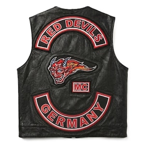 Red Devils MC Leather Vest | Genuine Leather Motorcycle Club Vest | Red Devils Germany Biker Vest | Custom Bottom Rocker Vest | Gift For Him
