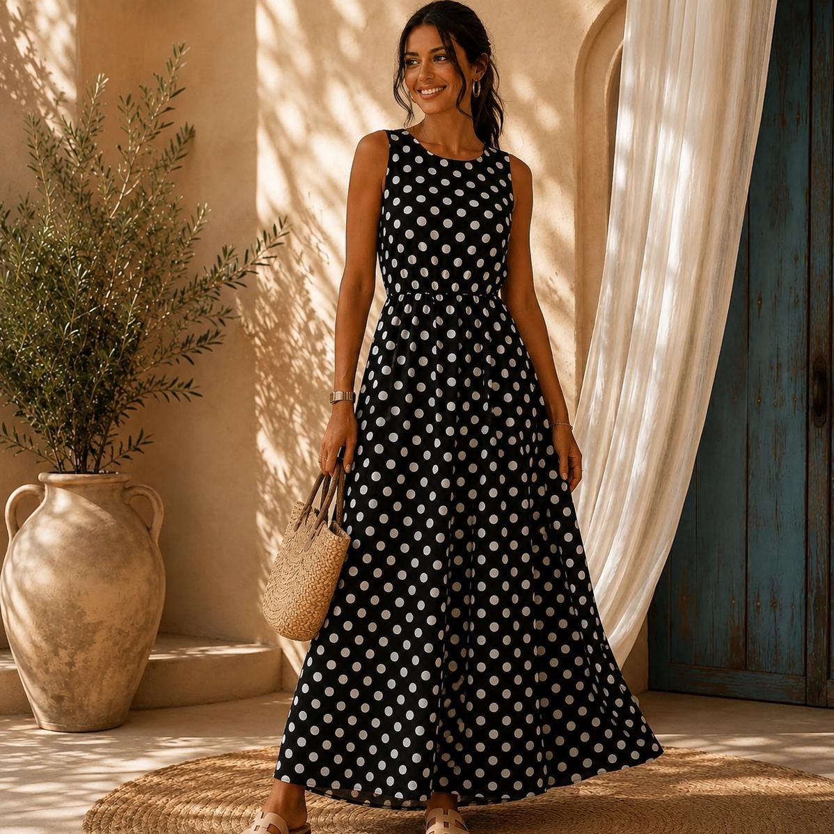 black and brown polka dot dress Maxi polka dot dress