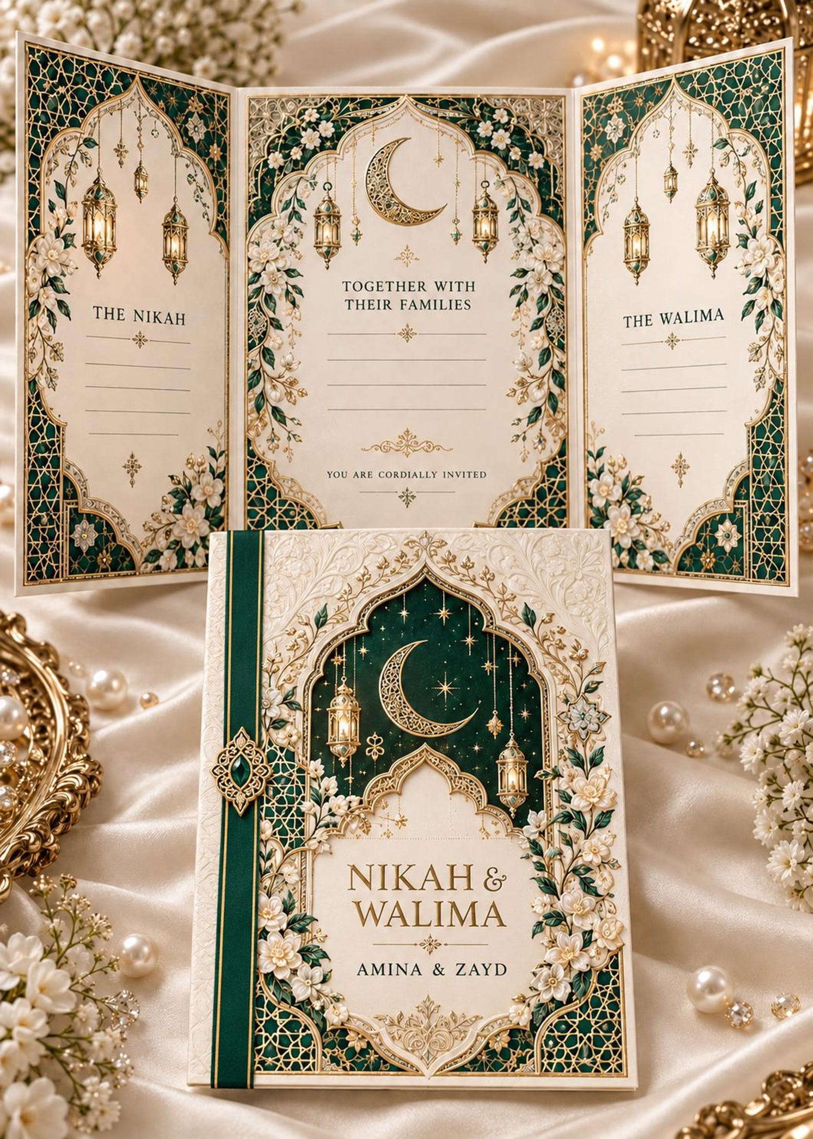 Personalized Nikah & Walima Invitation, Muslim Wedding Tri Fold ...