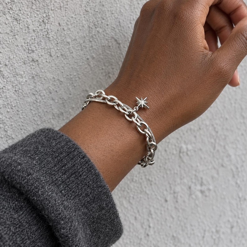 Gothic Star Layered Bracelet, Y2K Punk Adjustable Double Chain Jewelry ...