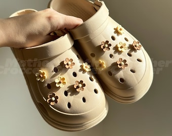 Set of Brown and Beige Resin Flower Shoe Charms