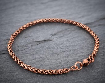 Bracciale intrecciato in rame puro per uomo e donna, bracciale a catena in rame intrecciato fatto a mano, spessore 3 mm, rame massiccio, gioiello da indossare tutti i giorni, regalo
