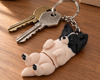Portachiavi Papillon, statuetta di cane snodabile in bianco e nero o marrone e bianco, regalo per gli amanti dei cani