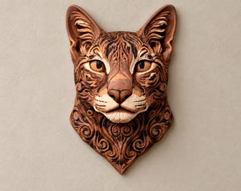 Decorazione murale a forma di gatto stampata in 3D, testa di gatto con gradini in rilievo, decorazione da parete, colore selezionabile, regalo per gli amanti dei gatti