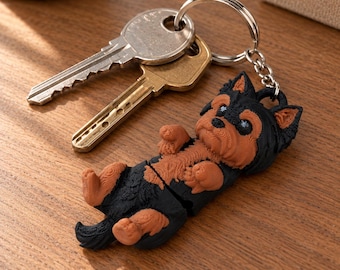 Portachiavi Yorkshire Terrier, statuetta di cane snodabile in nero e marrone, color biewer o polvere d'oro, regalo per gli amanti dei cani