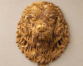 Può includere: Una scultura da parete raffigurante una testa di cane in tonalità marrone dorato. L'opera presenta complesse texture a nastro vorticose che formano il pelo, le orecchie e i tratti del viso, creando un rilievo altamente dettagliato.