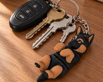 Portachiavi con pastore tedesco, figura di cane snodabile in nero e rosso, nero o fulvo e nero, regalo per gli amanti dei cani