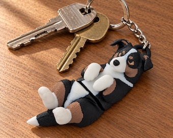 Portachiavi Border Collie, statuetta di cane snodabile in bianco e nero o tricolore, regalo per gli amanti dei cani.