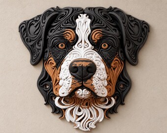 Decorazione murale stampata in 3D a forma di testa di cane da montagna svizzero, colore a scelta, regalo per i proprietari di cani da montagna svizzeri.
