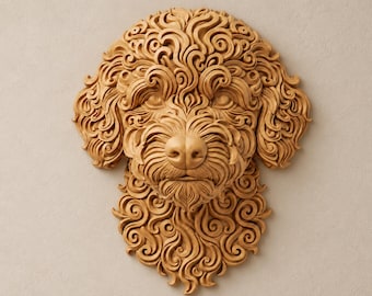 Decorazione murale stampata in 3D raffigurante un Maltipoo, con il muso di un cucciolo dal pelo riccio, colore a scelta, regalo ideale per i proprietari di Maltipoo.