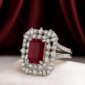Anel em ouro branco 14K com rubi natural e diamantes de 6,00 ct (certificado IGL)