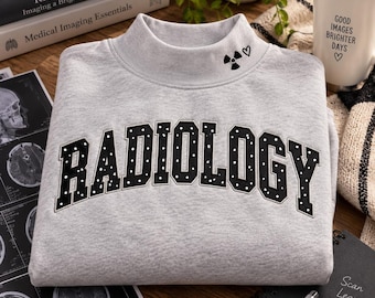 Embroidered Radiology Mockneck Sweatshirt, Cute Rad Tech Collar Pullover, Xray Tech Applique Sweater, Radiologic Technologist Gift