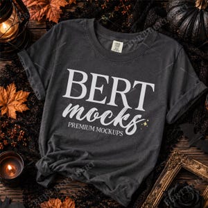 Graphite Comfort Colors 1717 Halloween Shirt Mockup, Fall CC1717 T-Shirt Photo, Flat Lay Trendy JPG Image, Realistic Garment Dyed Tee Mocks