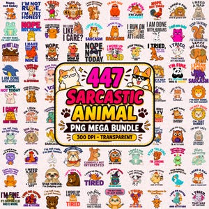 Sarcastic Animal PNG Bundle | Retro Cowgirl Sayings | Western Critter Graphics | Shirt Sublimation | Instant Download