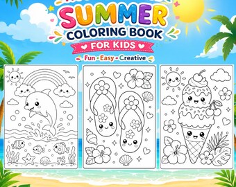 Summer Coloring Book for Kids Printable | 15 Cute Beach & Ocean Coloring Pages | Fun Summer Activities PDF Download
