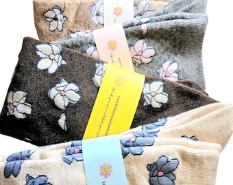 KNEE HIGH Socks | Floral Pattern Cotton Socks | 13&quot; Lightweight Knee High Socks| Warm Socks | Perfect for school girl | Gift for Her