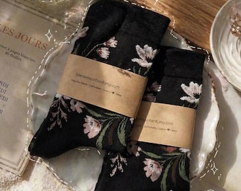 Meias de algodão com estampa floral da floresta | Meias cano médio leves | Meias para tênis | Meias femininas com flores | Meias para todas as estações | Presentes para ela