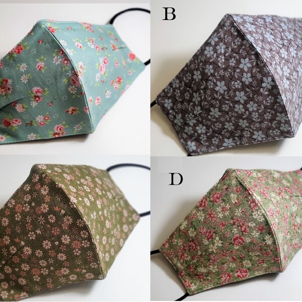 Adjustable Floral Face Masks - 100% Cotton, Pleated, With Pocket Filter & Wire Nose - UK Handmade