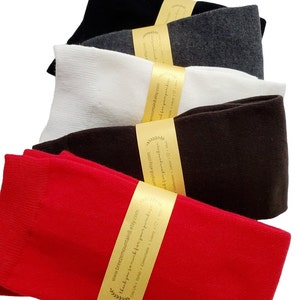 May include: Five pairs of socks in different colors, including black, gray, white, brown, and red. Each pair is wrapped with a gold label that says "www.breezemountain8.etsy.com" and "Thank you so much for your purchase".