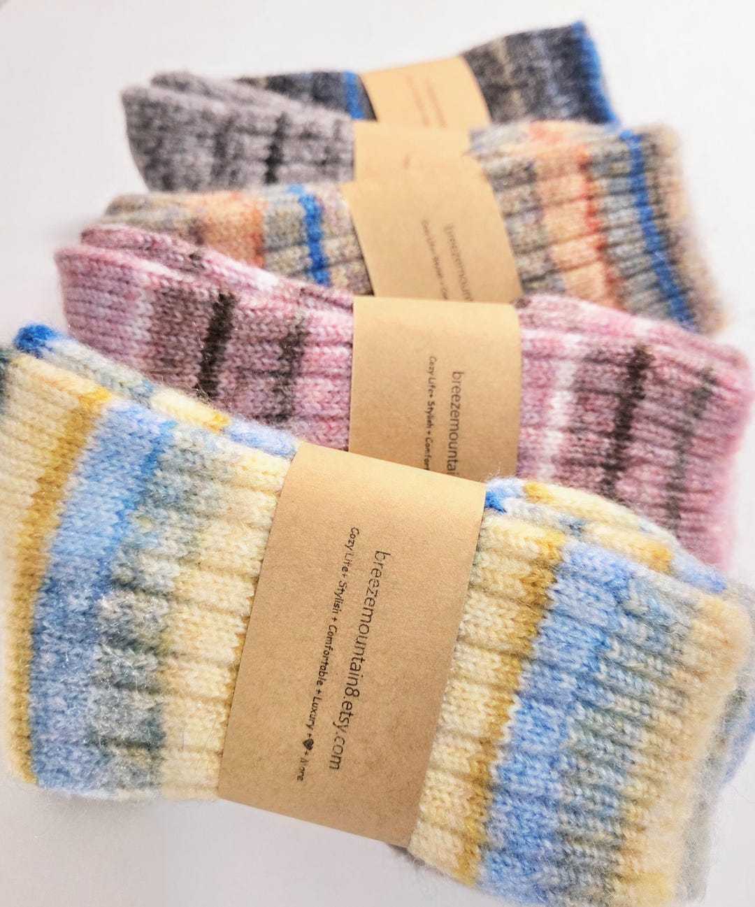 Sticker Wool Sock Included Striped MERINO WOOL Socks | Cozy Knit Winter Socks | Premium Lamb's ...