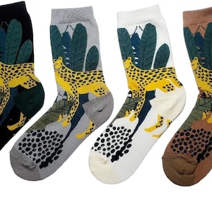 Jungle Pattern Socks | Lightweight Crew Socks | Sneaker Socks | Leopard Print Socks | Women Socks | Warm Crew Socks For Fall | Novelty Socks