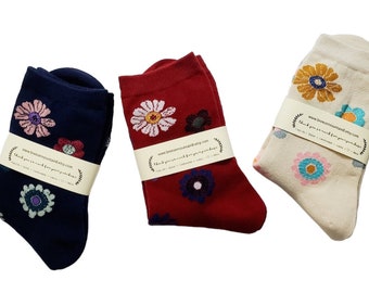 Meias com estampa floral | Meias leves de cano alto | Meias estilo tênis | Meias florais | Meias femininas com estampa de margaridas | Meias para todas as estações | presente para ela
