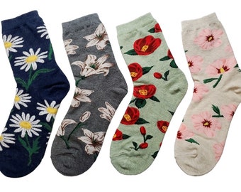 Meias com estampa floral | Meias cano médio leves | Meias para tênis | Meias florais | Meias femininas | Meias cano médio quentinhas para todas as estações | Meias divertidas