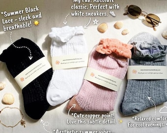 Summer Cute Socks/ Ruffle See Through Socks/ Lace Lightweight Socks / Dress Socks/ Sneaker Socks/ Flower Lace Socks/ Girl Socks/Women Socks