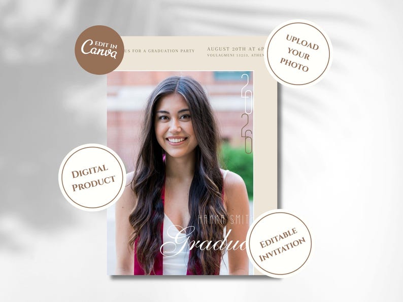 Graduation Photo Invitation Template, Class of 2026 Announcement (5x7 ...