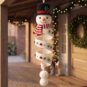 Crochet Snowman Wind Spinner Pattern PDF, Christmas Hanging Decor