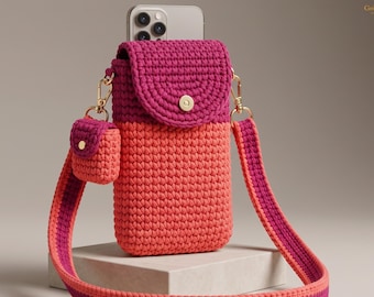 Crochet Phone Bag Pattern PDF: Modular Crossbody Pouch with Mini Bag