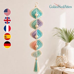 Crochet Wind Spinner Pattern PDF, Seashell Wind Spinner with Pearl Accents, Coastal Hanging Decor, Illustrated Digital Crochet Pattern
