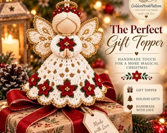 Christmas Angel Crochet Pattern, Poinsettia Ornament with Lace Wings, Holiday Tree Decor, Gift Topper and Tabletop Decor PDF