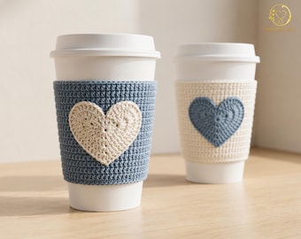 Heart Cup Cozy Crochet Pattern PDF, Reversible Coffee Sleeve