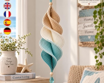 Crochet Spiral Hanging Decoration Pattern PDF, Coastal Breeze Twisted Ornament, Boho Window Decor, Intermediate Digital Crochet Pattern