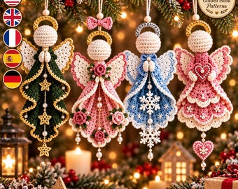 Crochet Angel Ornament Pattern PDF, Christmas Guardian Angel Decoration, 4 Design Bundle for Tree Decor and Handmade Holiday Gifts