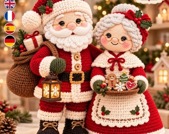 Santa and Mrs Claus Crochet Pattern PDF, Christmas Amigurumi Couple, Holiday Doll Set, Festive Home Decor Digital Download