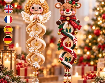 Christmas Spiral Ornament Crochet Pattern, Angel & Reindeer Hanging Decor PDF, Amigurumi Holiday Tree Ornament Duo, Digital Download