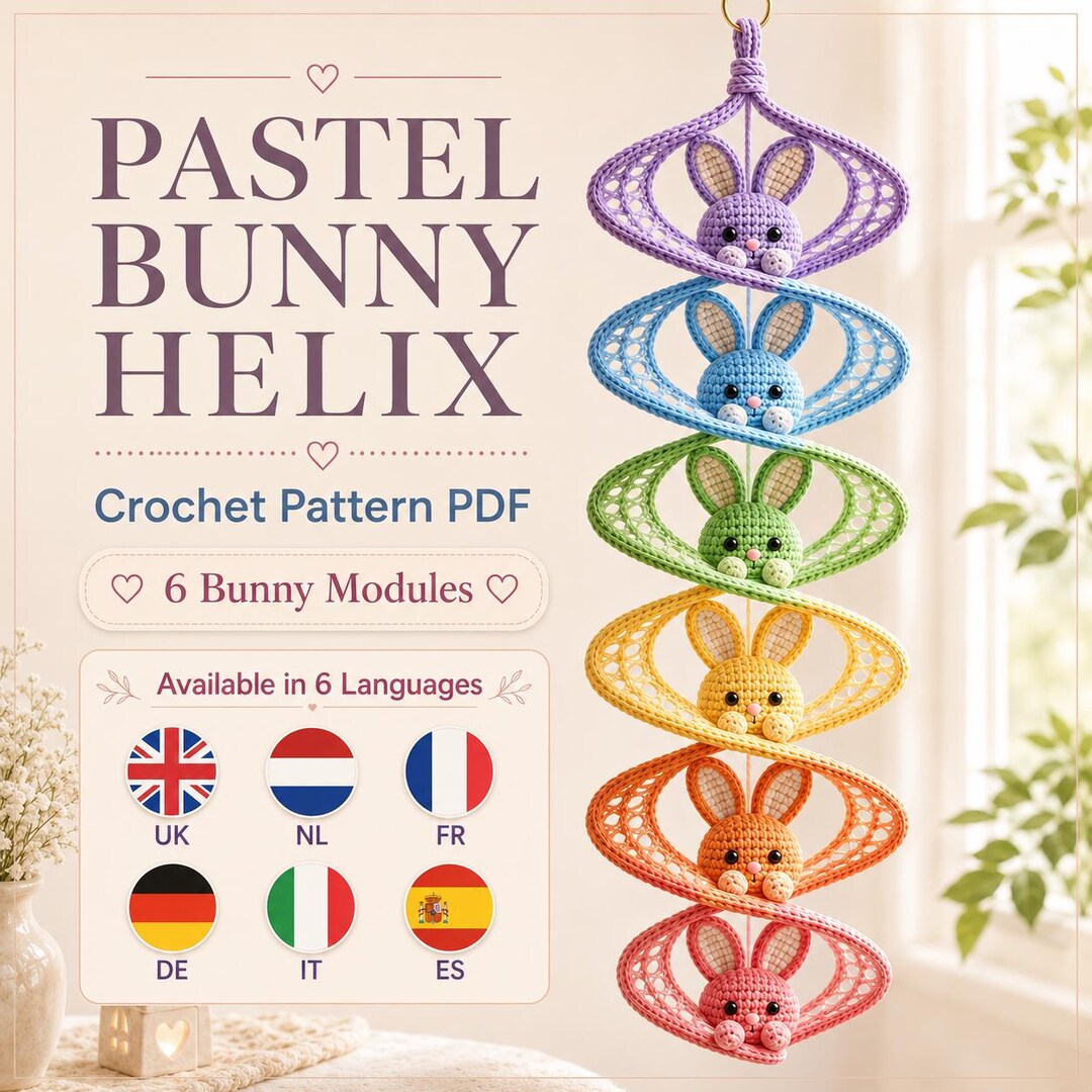 Corhcte Rabbits Pattern Crochet Bunny Wind Spinner Pattern PDF, Rainbow Christmas Rabbit Helix ...