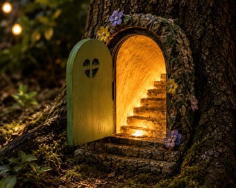 Solar Fairy Door, Miniature Fairy House, Enchanted Garden Decor, Outdoor Tree Door, Fairy Garden Gift