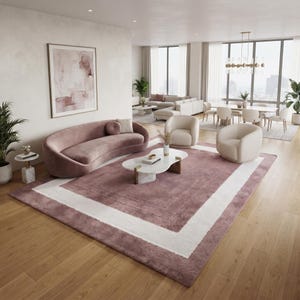 Mauve Area Rug, Dusty Rose and Cream Rectangular Carpet, Modern Minimalist , Contemporary Living Room Decor, Custom Tufted .
