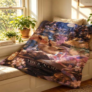 Coperta personalizzata con le evoluzioni di Eevee, coperta Pokémon con nome personalizzato, coperta in pile della famiglia Eevee, regalo anime, decorazione per la camera dei bambini