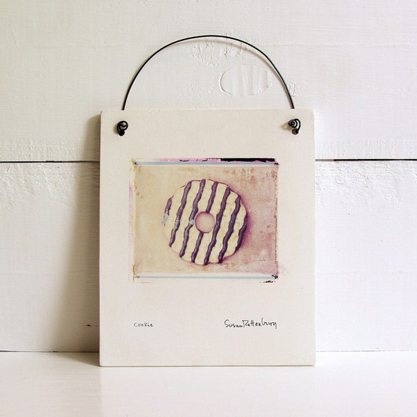 SALE.  Fudge Stripe Cookie.  Polaroid Emulsion Transfer Printed on Hand-Built Fired Ceramic Slab.