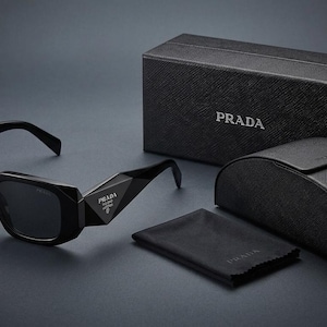 Prada Sunglasses Black, Chunky Rectangle Sunglasses Women Men, Retro Geometric Square Eyewear, Thick Frame Y2K Sun Glasses, Trendy Gift